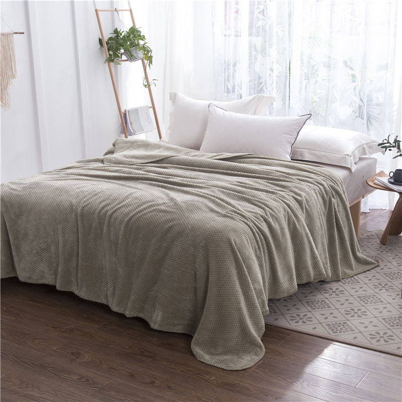 Japanese Grid Mesh Pure Color Woollen Blanket Coverlet