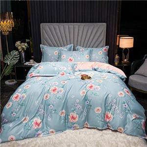 Pastel Blue Floral Blossom Duvet Cover - Ultra Soft Tencel - Queen King size 4pcs